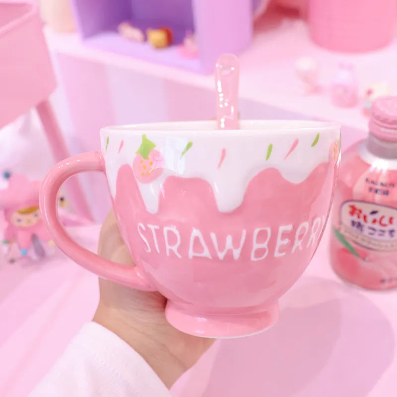 Strawberry and Cream Pink Large Coffee Mug Food - Tophatter Daily Deals