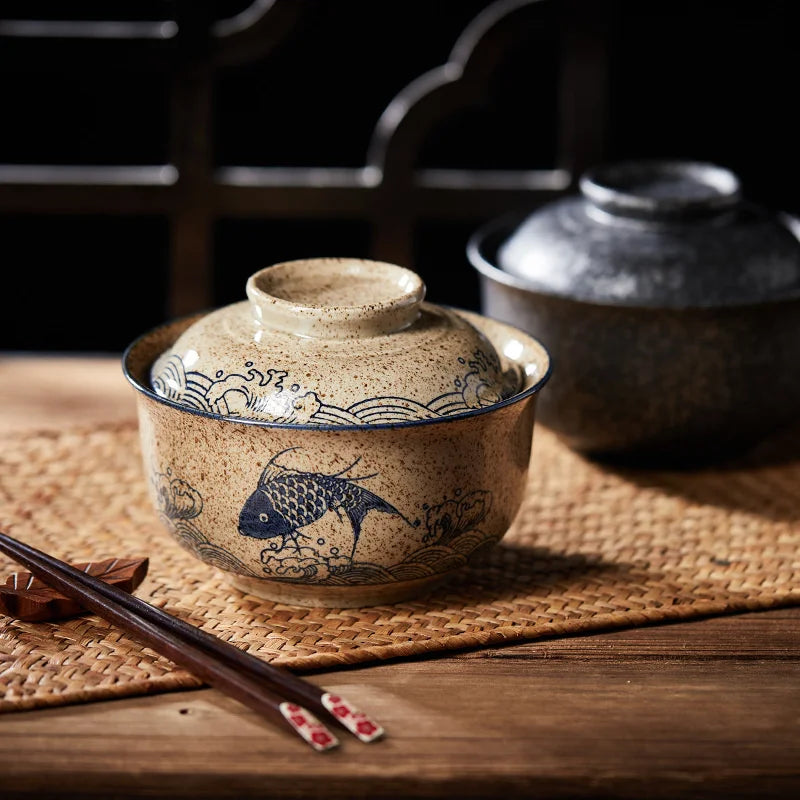 Ramen Bowl Large Ceramic With Lid Retro Fall 2025 Tableware - Tophatter Daily Deals
