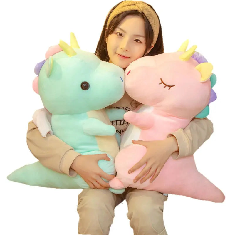 Pastel Dragon With Yellow Angel Wings - Pink or Green Sleeping Plush Toy Mythical - Tophatter Daily Deals