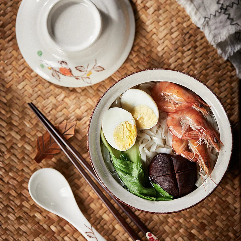 Ramen Bowl Large Ceramic With Lid Retro Fall 2025 Tableware - Tophatter Daily Deals