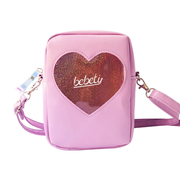Irridescent Holographic Crossbody Handbag Bag Heart Pink Lilac Glitter Purple Outer Space - Tophatter Daily Deals