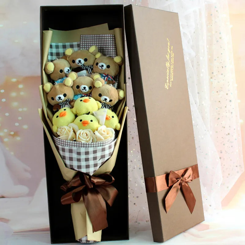 San-X Rilakkuma Korilakkuma Teddy Bear Plush Toy Flower Bouquet Gift Box Flowers - Tophatter Daily Deals