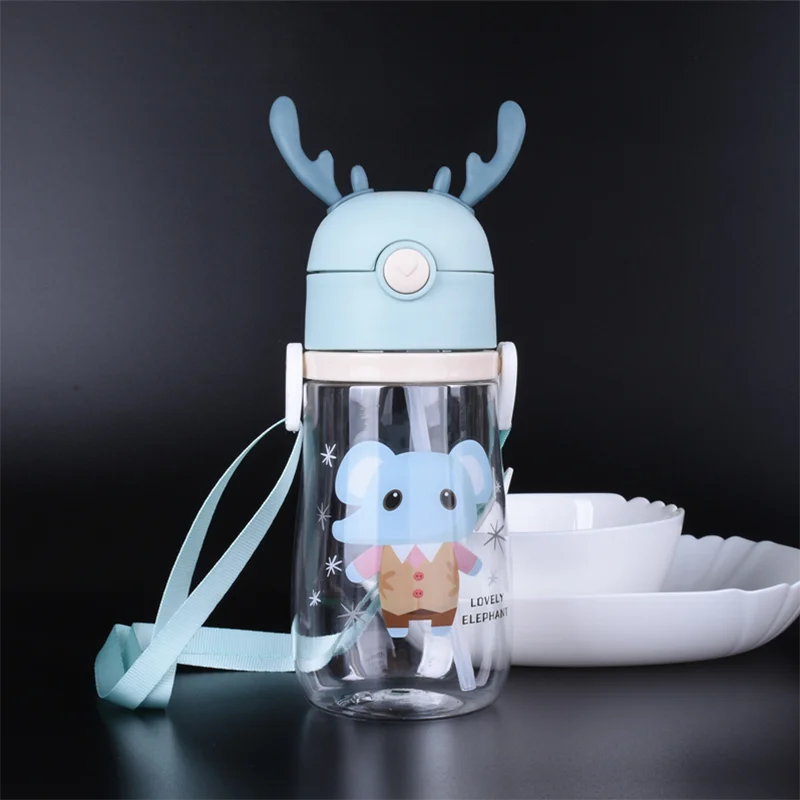 Cute Deer Antlers Water Bottle Pink Blue Yellow Green Green - 550ml Animals - Tophatter Daily Deals