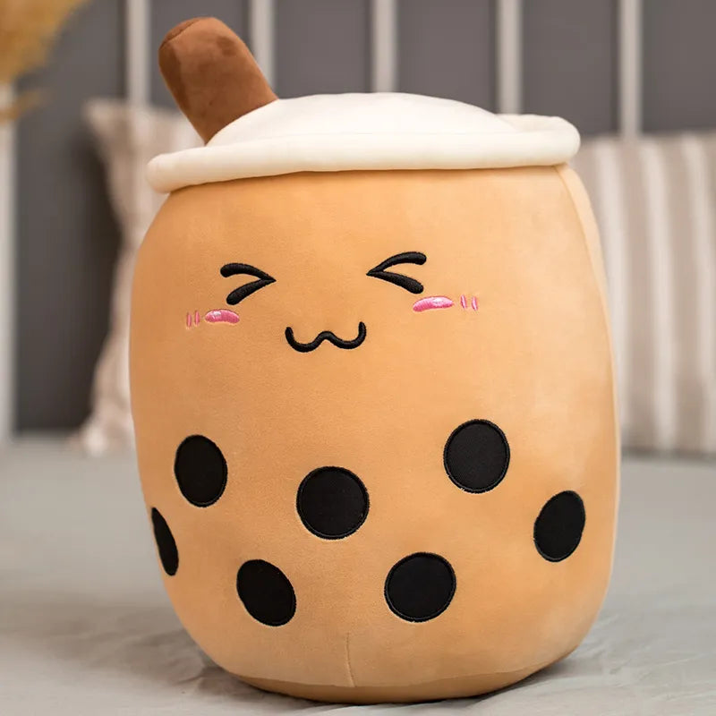 Cute Bubble Tea Plush Toy Stuffed Milk Tea Soft Boba Fruit Tea Cup Plushie Brown Small Eyes Food - Tophatter Daily Deals