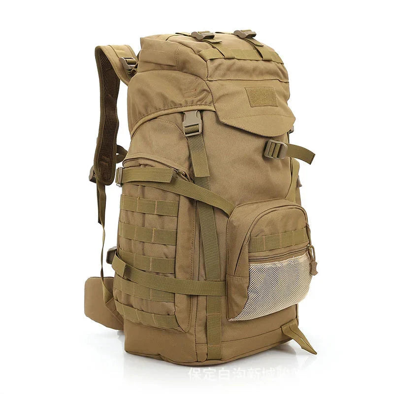 60L Tactical Camping Backpack Waterproof Khaki Backpacks - Tophatter Daily Deals
