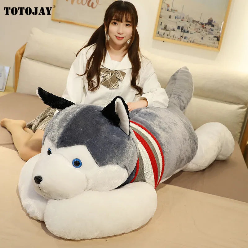 Huskie Dog Plush Doggy Puppy Husky Sleeping Grey White Stuffed Soft Toy Animals - Tophatter Daily Deals