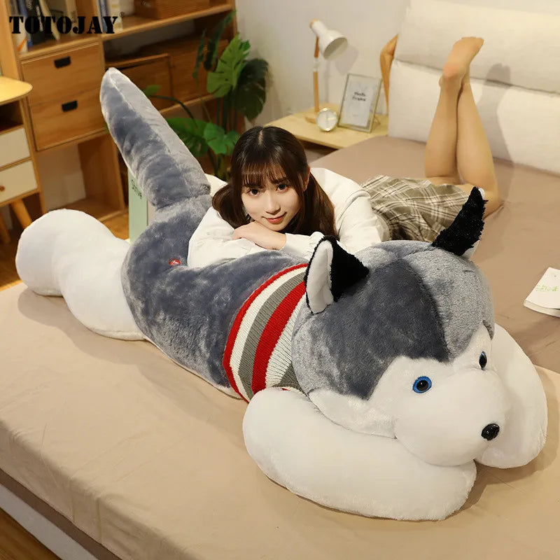 Huskie Dog Plush Doggy Puppy Husky Sleeping Grey White Stuffed Soft Toy Animals - Tophatter Daily Deals