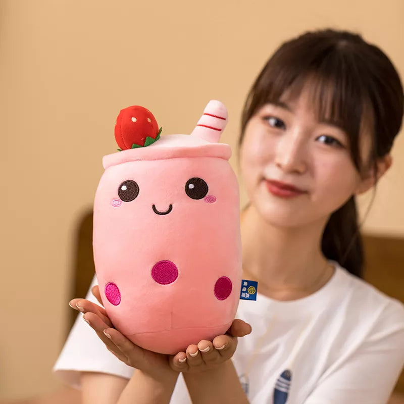 Cute Bubble Tea Plush Toy Stuffed Milk Tea Soft Boba Fruit Tea Cup Plushie Strawberry Food - Tophatter Daily Deals