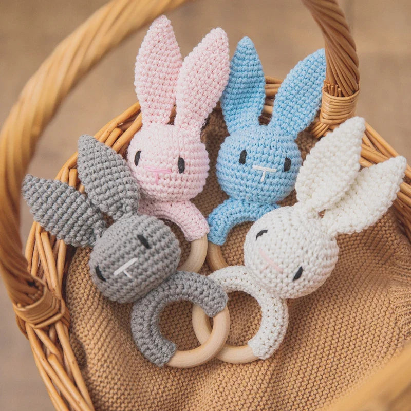 Wooden Crochet Animal Teether Rattle Newborn Sensory Toys - Tophatter Daily Deals