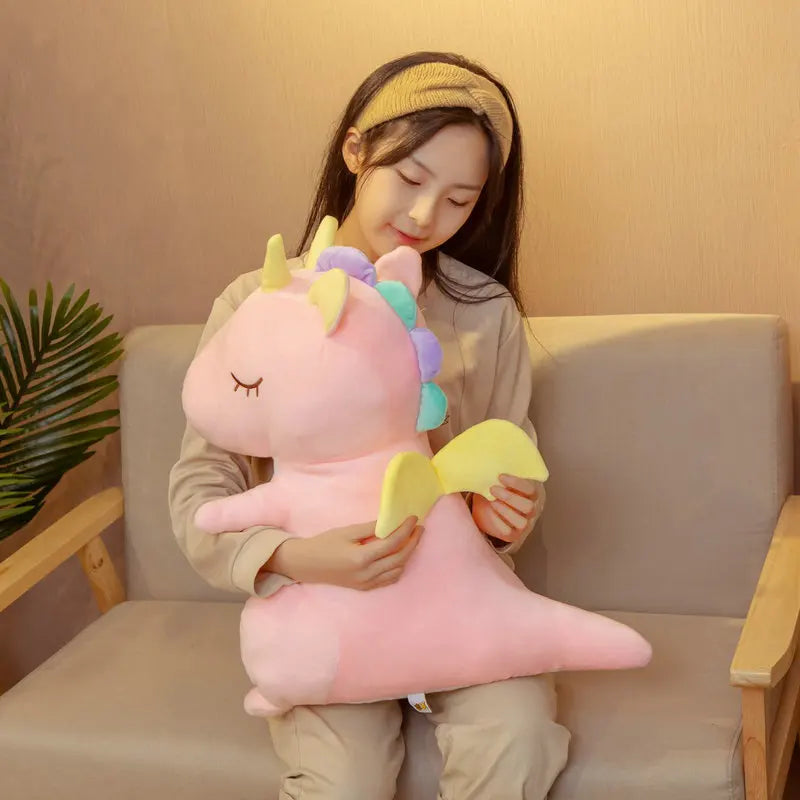 Pastel Dragon With Yellow Angel Wings - Pink or Green Sleeping Plush Toy Mythical - Tophatter Daily Deals