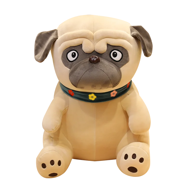 3D Brown Pug Plushie With Green Collar Animals - Tophatter Daily Deals