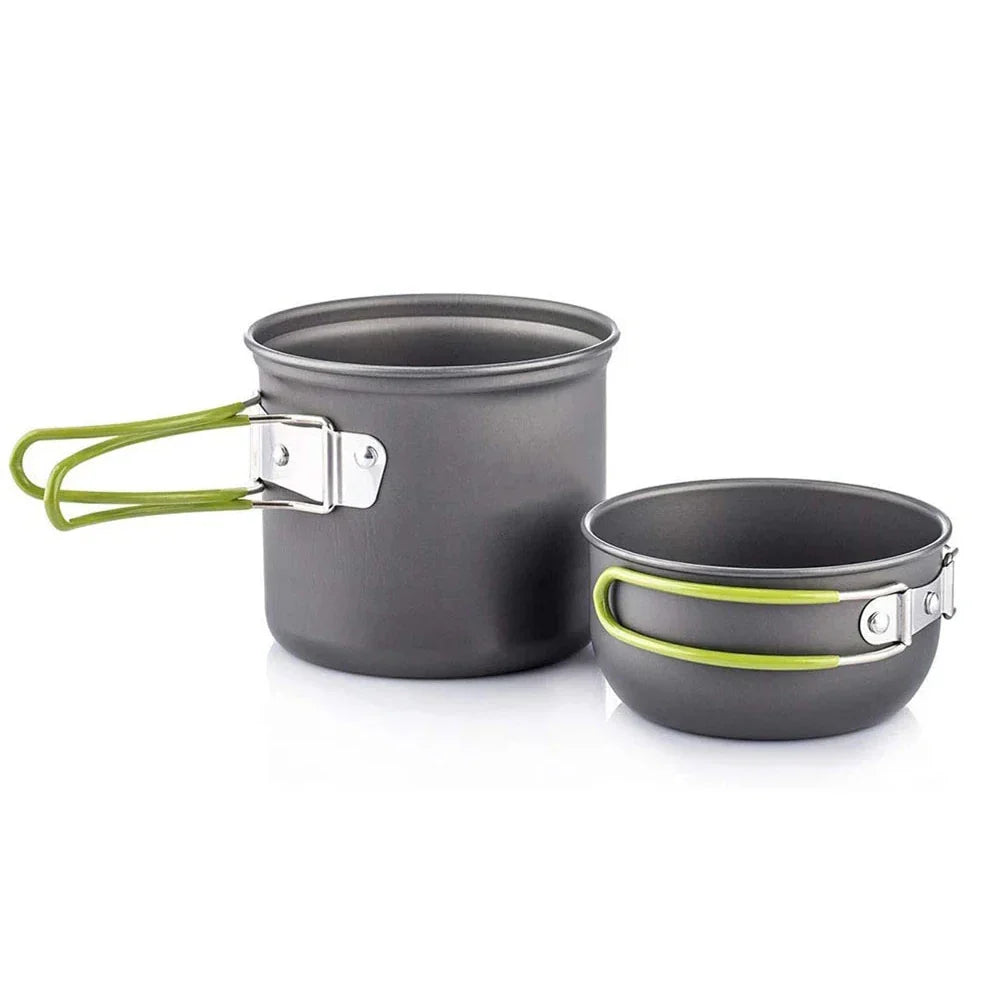Camping Cookware Kit Portable 2-Pot Green Camp Cooking - Tophatter Daily Deals