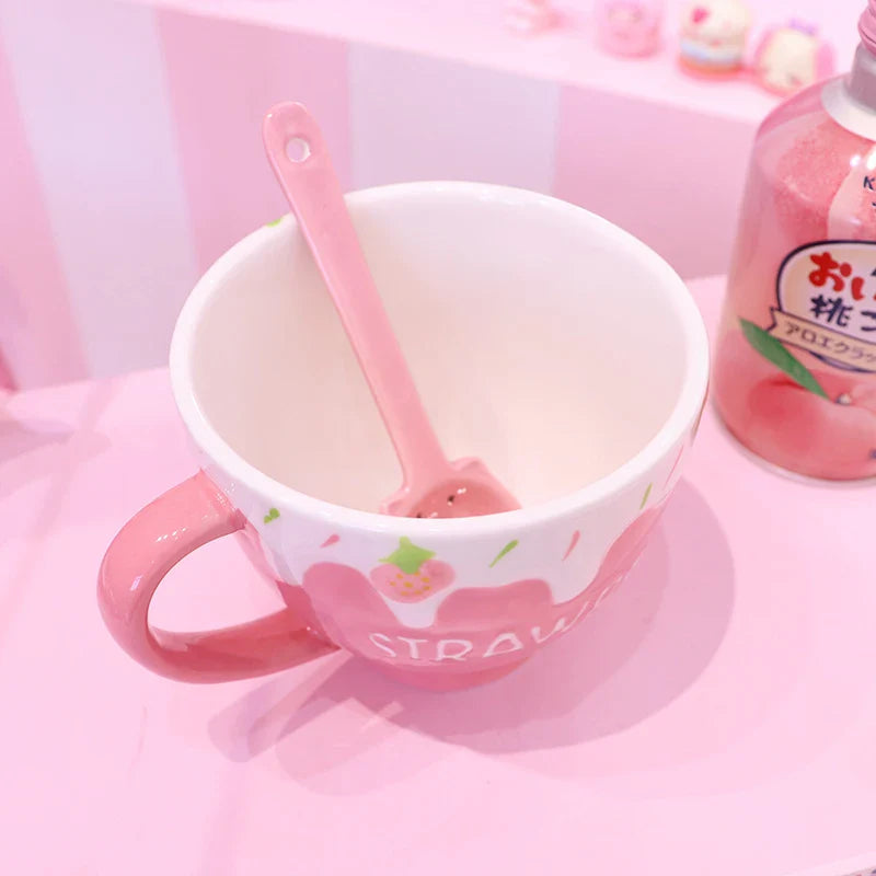 Strawberry and Cream Pink Large Coffee Mug Food - Tophatter Daily Deals