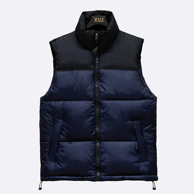 Warm Men's Puffer Vest - Sleeveless Quilted Down, Winter Blue - Tophatter Daily Deals