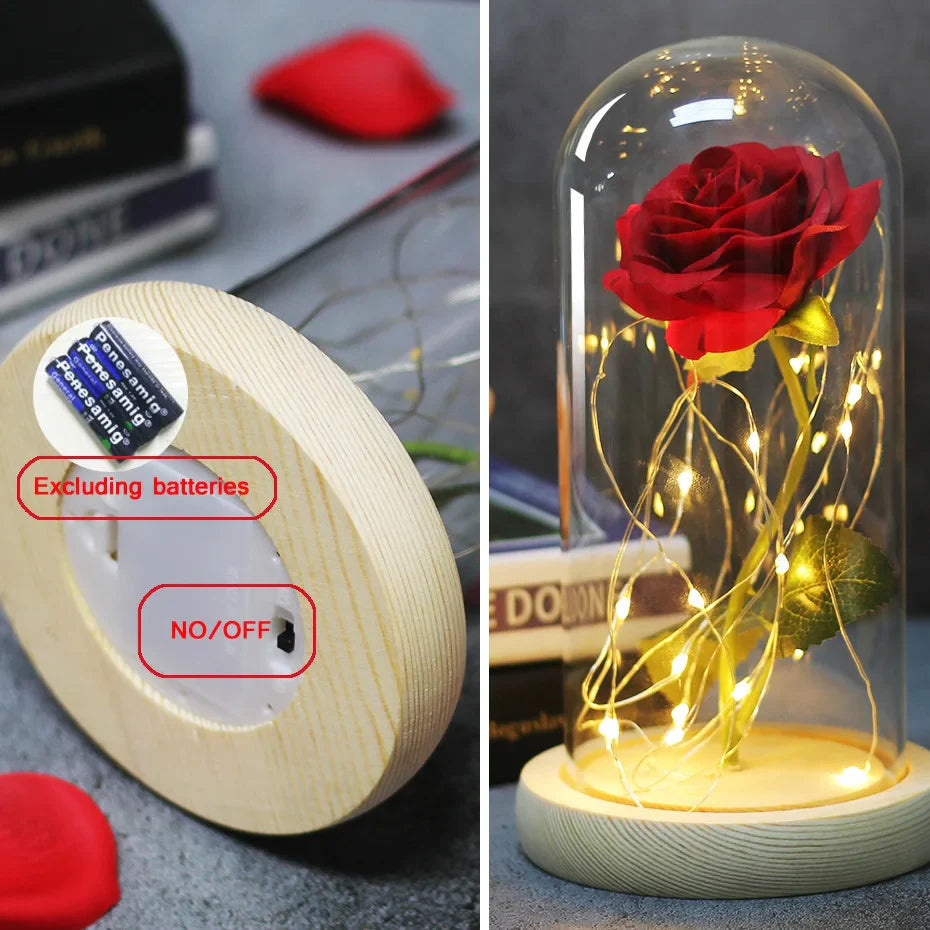 Beauty & The Beast Eternal Red Rose In Glass Dome with LED Lights Flowers - Tophatter Daily Deals