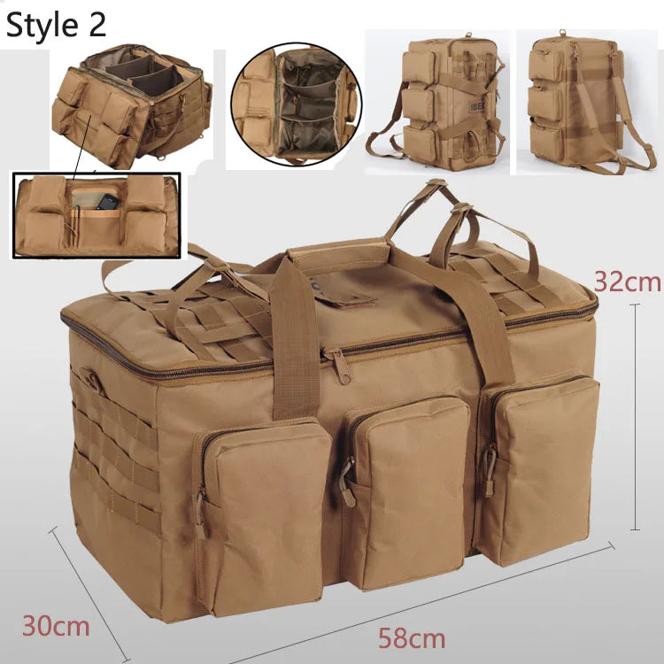 55L Tactical Duffel Backpack Travel Bag Khaki Duffel Bags - Tophatter Daily Deals