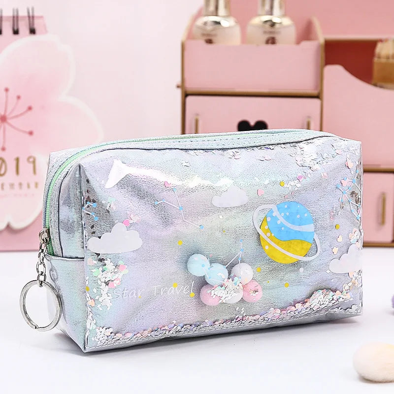Pencil Case Laser Big Makeup Bag Cosmetic Case Aqua Cosmetic Bag Outer Space - Tophatter Daily Deals