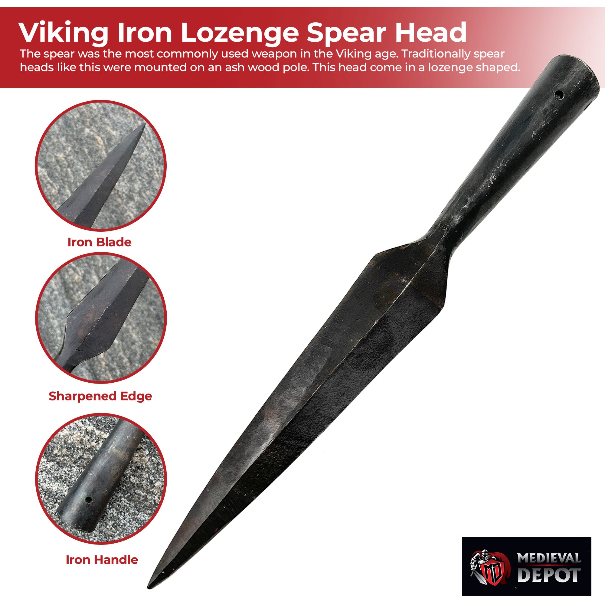 Hand Forged Viking Iron Lozenge Spear Head outdoor gear - Tophatter Daily Deals