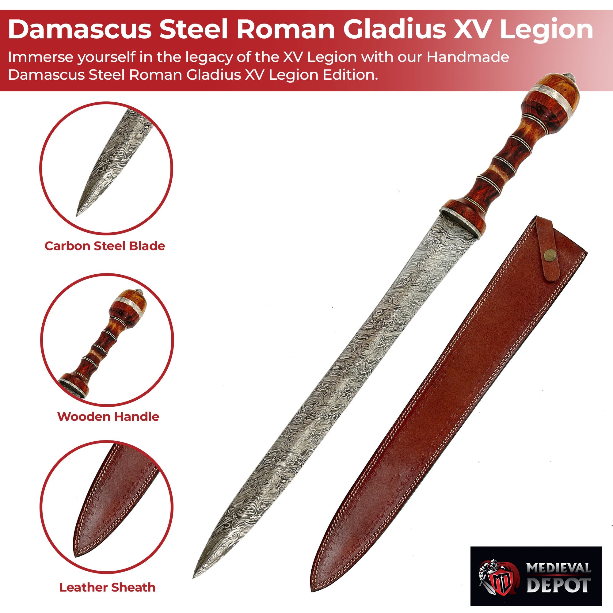 Handmade Damascus Steel Roman Gladius XV Legion Edition Swords - Tophatter Daily Deals