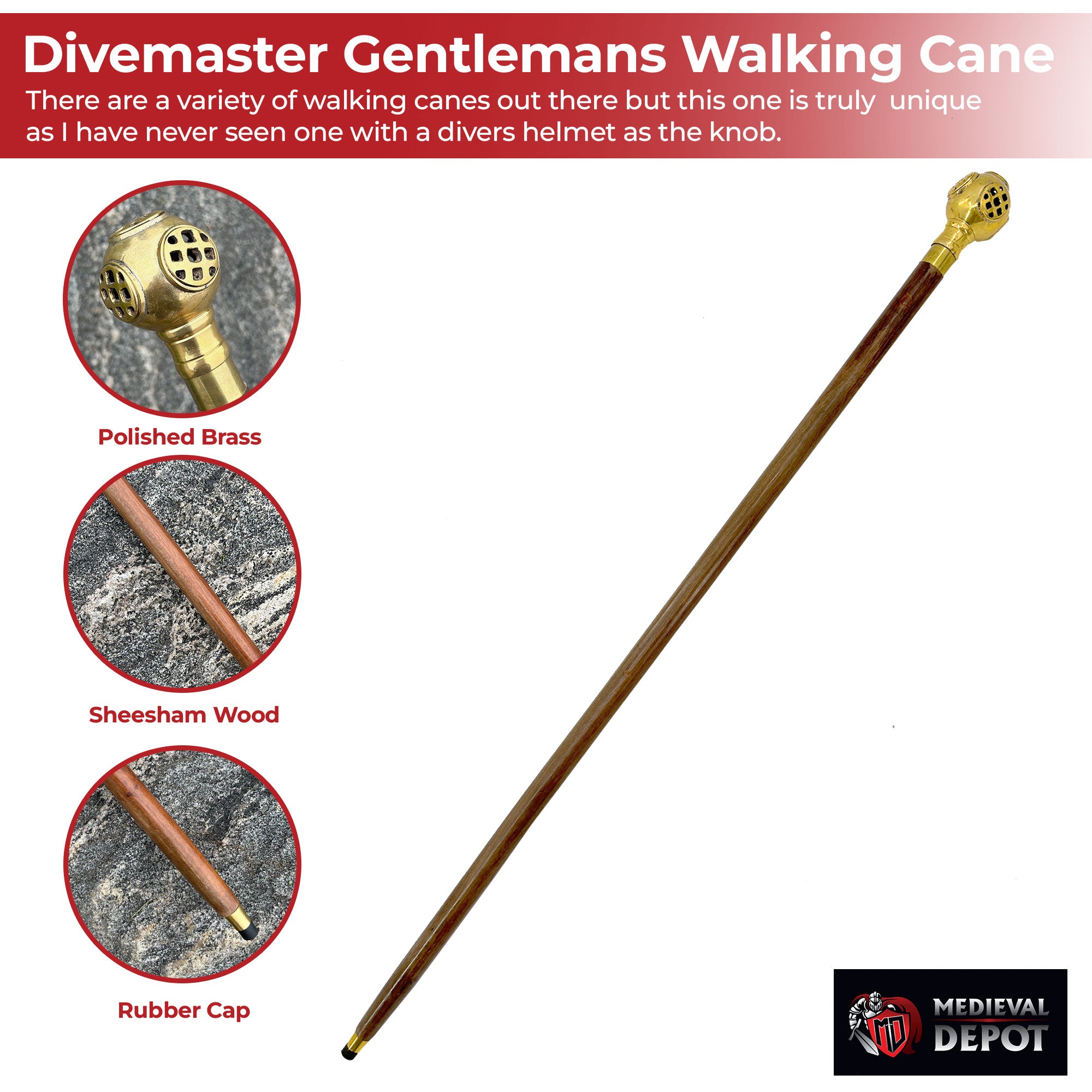Handmade Divemaster Gentlemans Walking Cane Cane - Tophatter Daily Deals