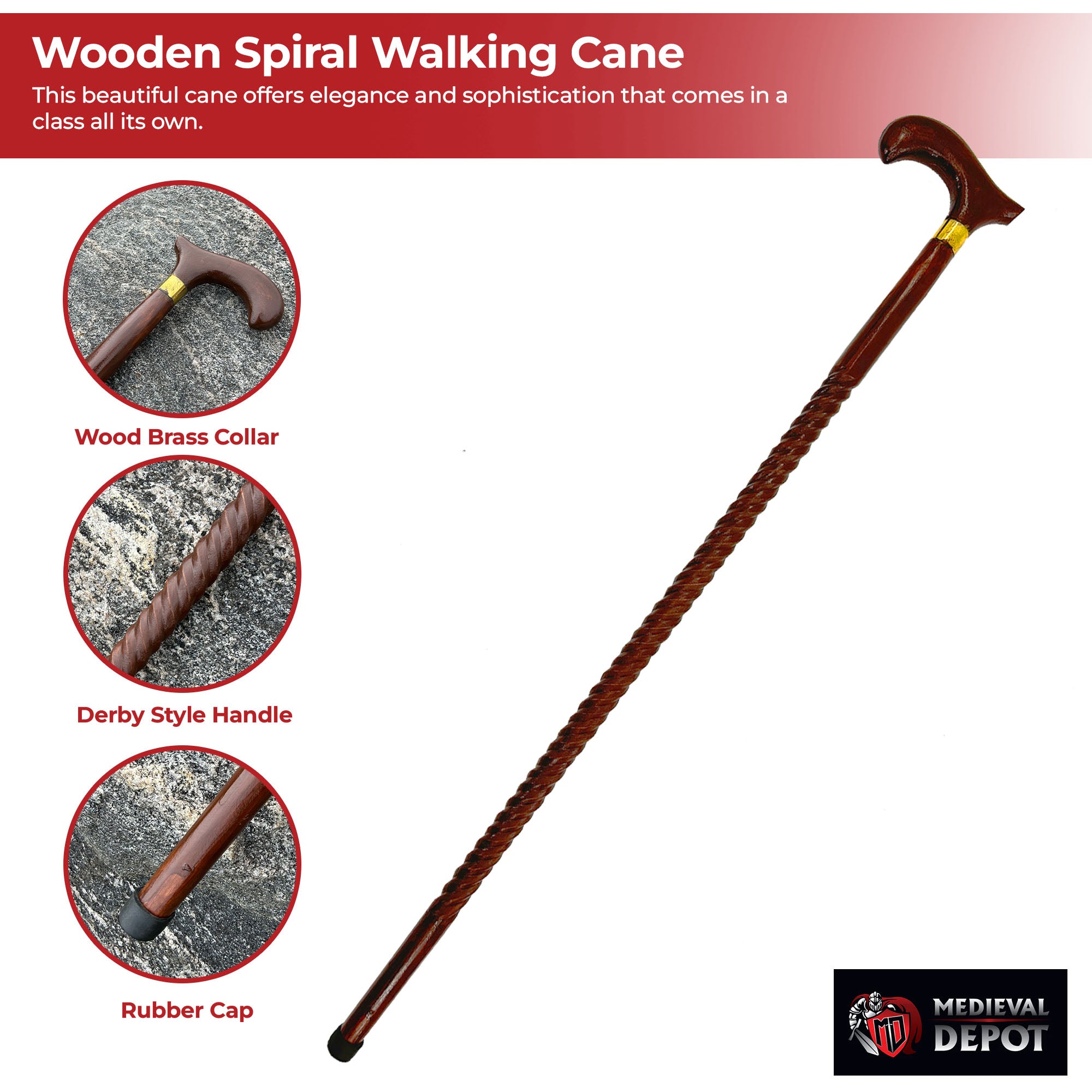 Handmade London Banker Wooden Spiral Walking Cane novelty items - Tophatter Daily Deals
