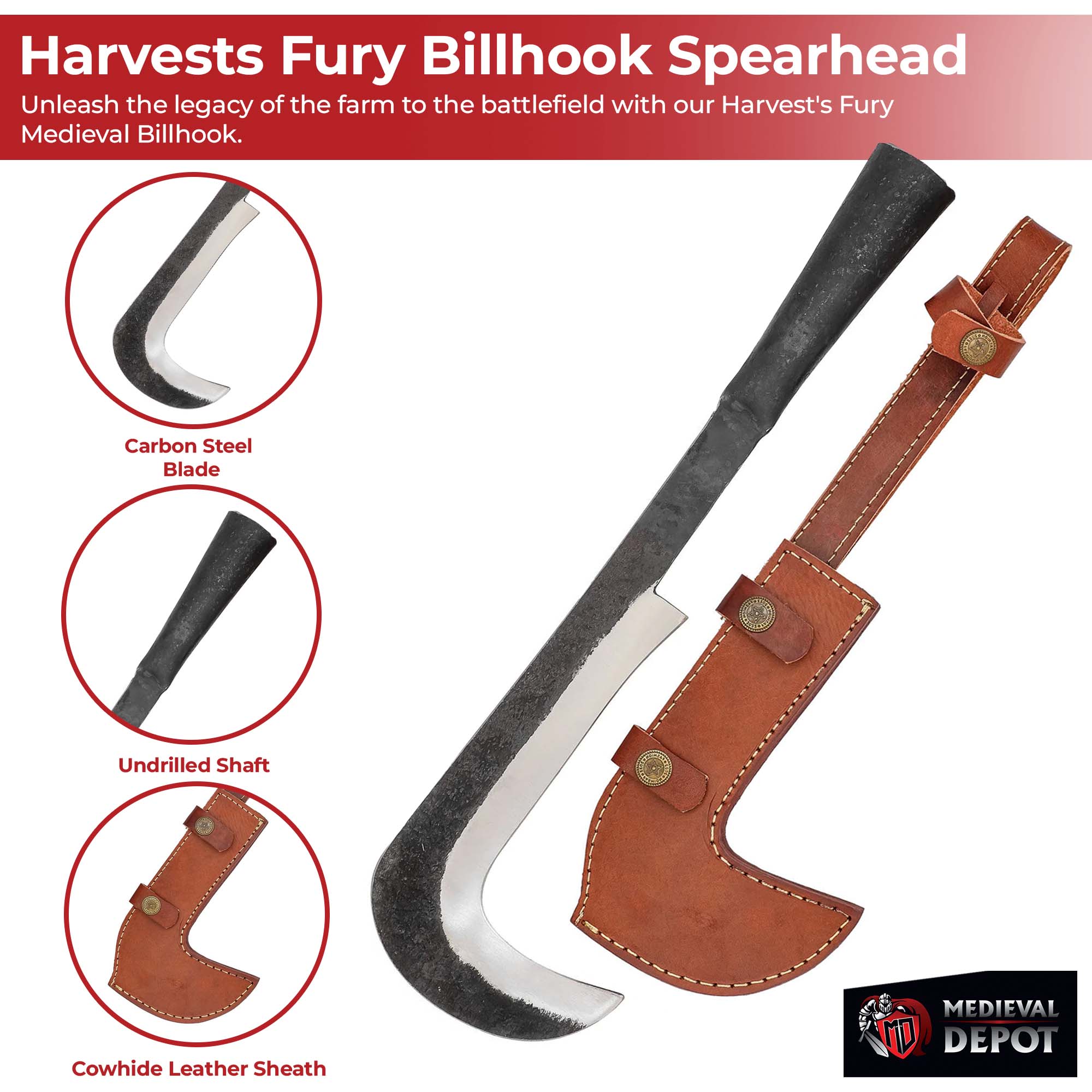 Harvests Fury Hand Forged High Carbon Steel Medieval Billhook Spearhead Knives - Tophatter Daily Deals