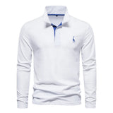 Soft Classic Mens Long Sleeve Polo - Collared Cotton Casual White - Tophatter Daily Deals