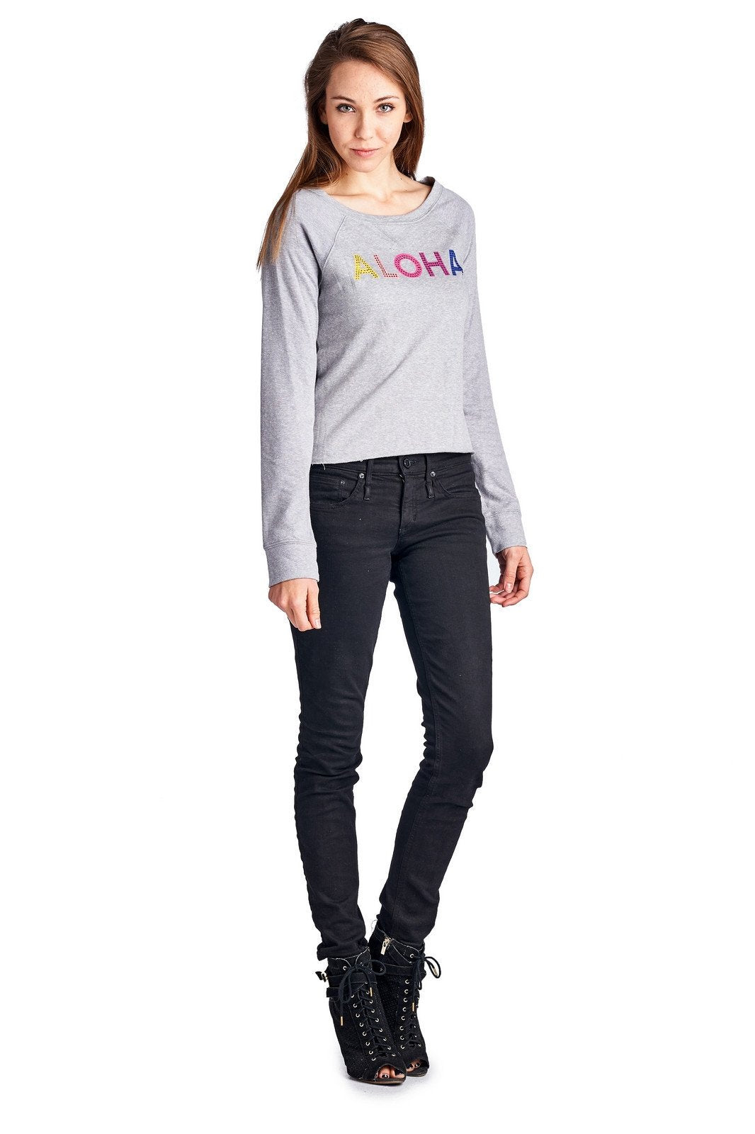 Women's Long Sleeve Aloha Screened Top Tops - Tophatter Daily Deals