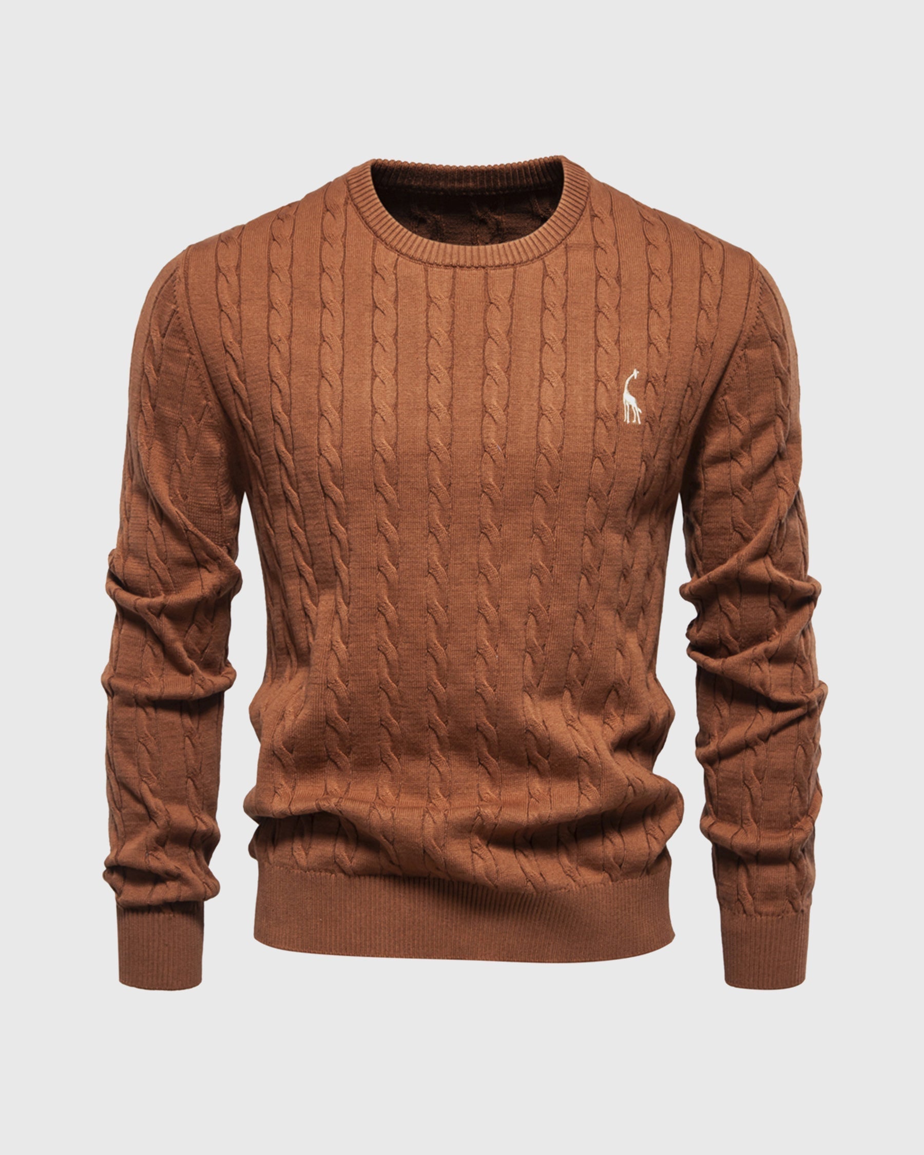Soft Timeless Men's Cable Knit Sweater - Crewneck, Cotton Brown - Tophatter Daily Deals