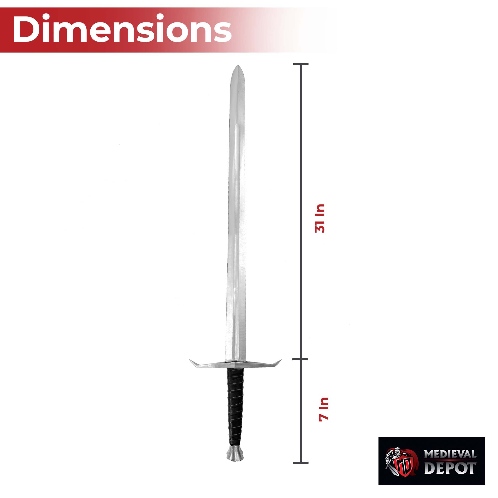 Hellion Rising 1095 High Carbon Medieval Sword with Black Leather Wrap Handle Swords - Tophatter Daily Deals