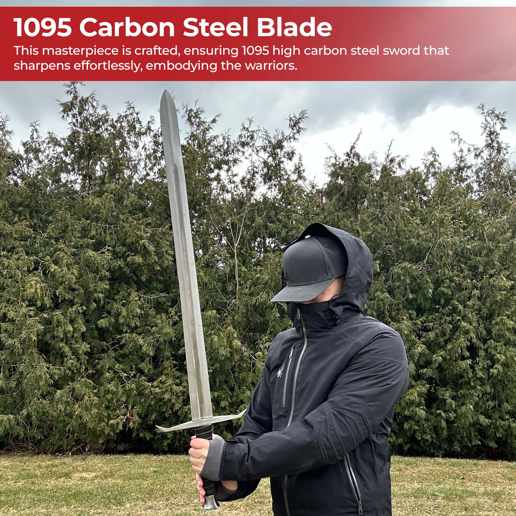 Hellion Rising 1095 High Carbon Medieval Sword with Black Leather Wrap Handle Swords - Tophatter Daily Deals