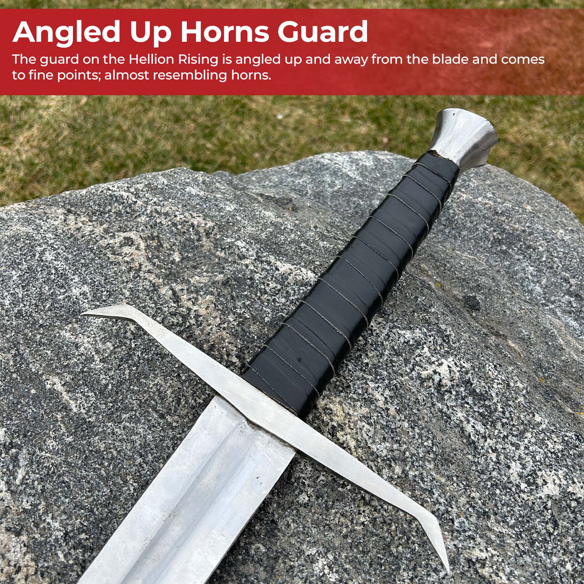 Hellion Rising 1095 High Carbon Medieval Sword with Black Leather Wrap Handle Swords - Tophatter Daily Deals