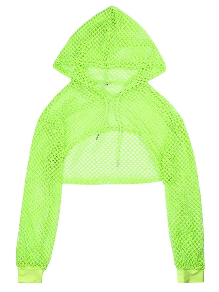 HEYounGIRL Summer Mesh Sexy T Shirt Women Hollow Out Smocked Crop Tops Long Sleeve Hoodies Tees Shirt Fishnet T-shirt Ladies - Tophatter Daily Deals