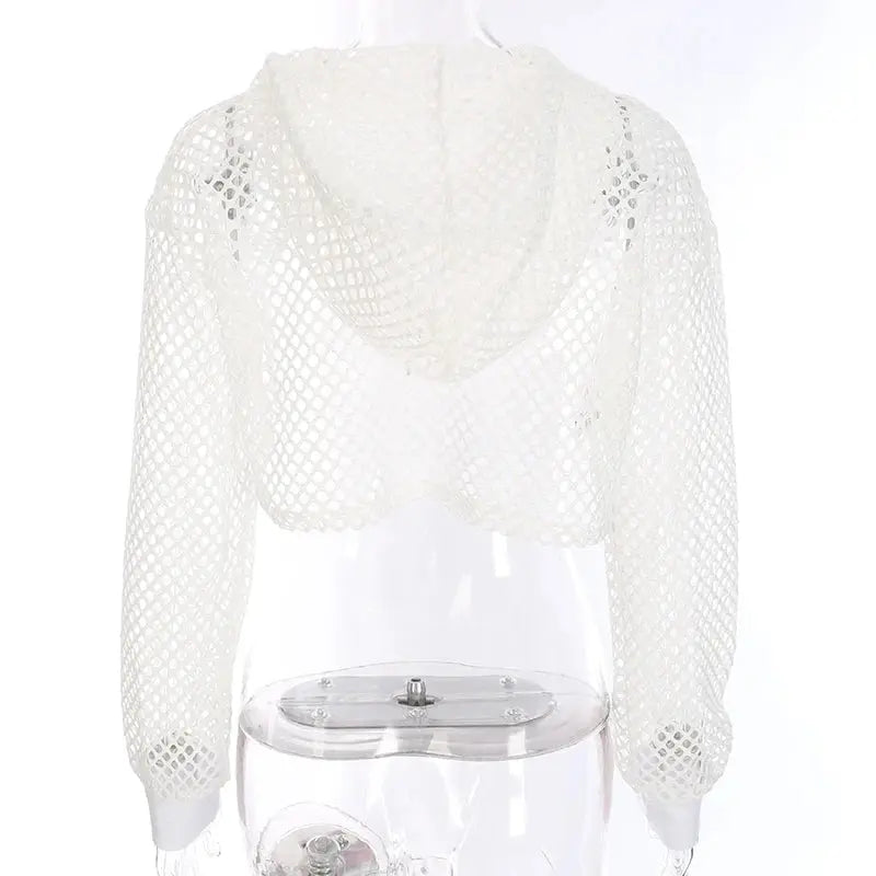 HEYounGIRL Summer Mesh Sexy T Shirt Women Hollow Out Smocked Crop Tops Long Sleeve Hoodies Tees Shirt Fishnet T-shirt Ladies - Tophatter Daily Deals