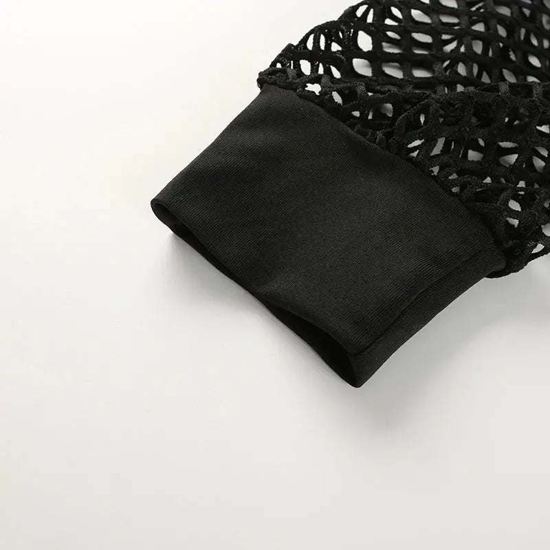 HEYounGIRL Summer Mesh Sexy T Shirt Women Hollow Out Smocked Crop Tops Long Sleeve Hoodies Tees Shirt Fishnet T-shirt Ladies - Tophatter Daily Deals