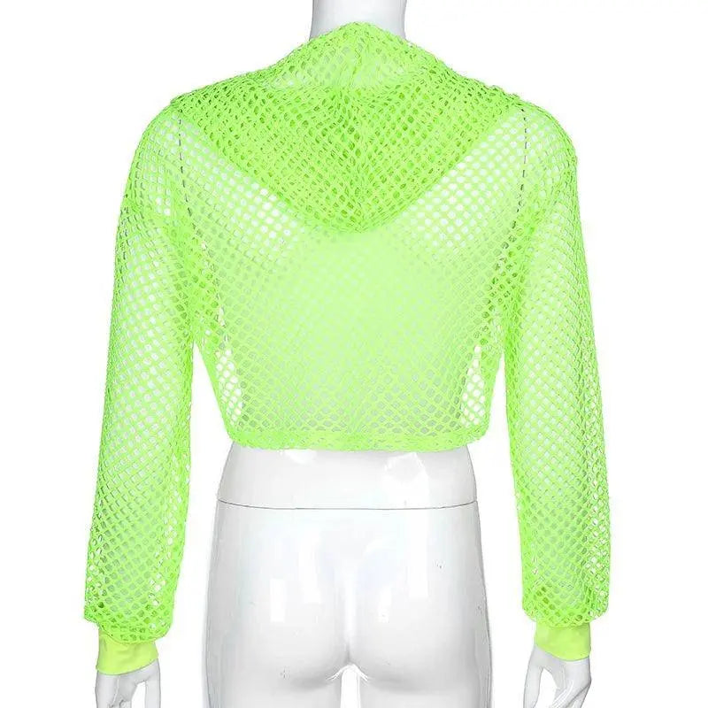 HEYounGIRL Summer Mesh Sexy T Shirt Women Hollow Out Smocked Crop Tops Long Sleeve Hoodies Tees Shirt Fishnet T-shirt Ladies - Tophatter Daily Deals
