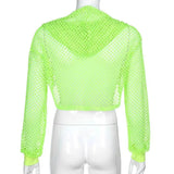 HEYounGIRL Summer Mesh Sexy T Shirt Women Hollow Out Smocked Crop Tops Long Sleeve Hoodies Tees Shirt Fishnet T-shirt Ladies - Tophatter Daily Deals