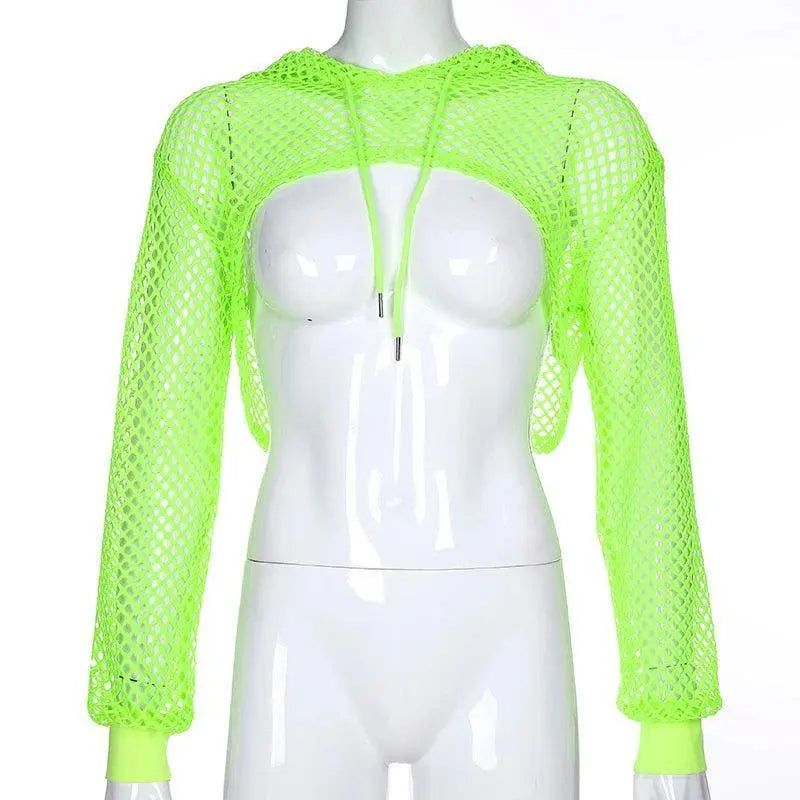 HEYounGIRL Summer Mesh Sexy T Shirt Women Hollow Out Smocked Crop Tops Long Sleeve Hoodies Tees Shirt Fishnet T-shirt Ladies - Tophatter Daily Deals
