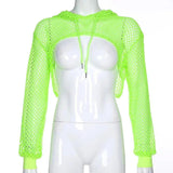 HEYounGIRL Summer Mesh Sexy T Shirt Women Hollow Out Smocked Crop Tops Long Sleeve Hoodies Tees Shirt Fishnet T-shirt Ladies - Tophatter Daily Deals