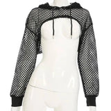 HEYounGIRL Summer Mesh Sexy T Shirt Women Hollow Out Smocked Crop Tops Long Sleeve Hoodies Tees Shirt Fishnet T-shirt Ladies - Tophatter Daily Deals