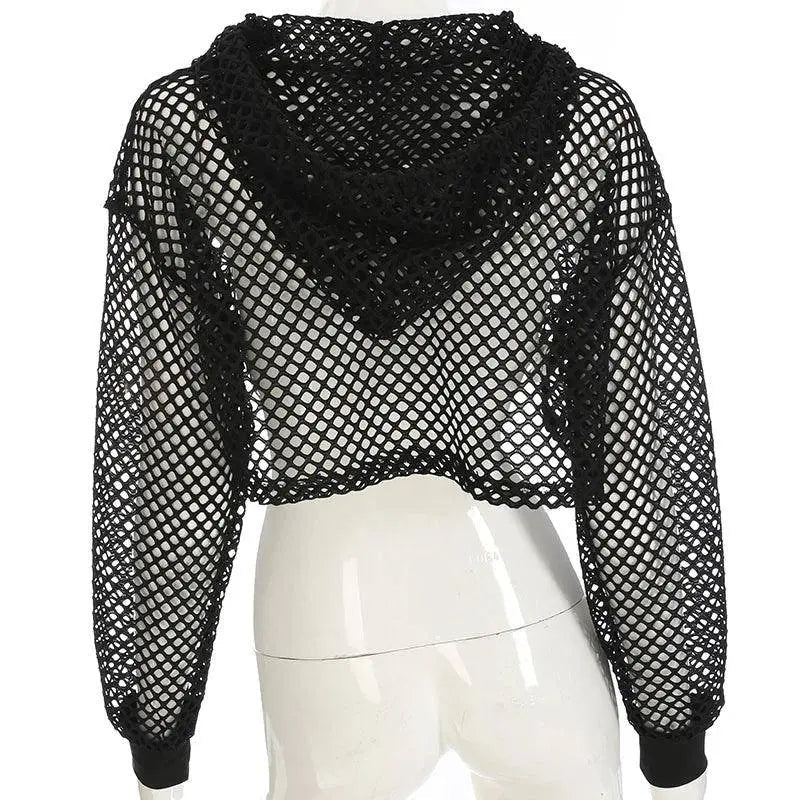 HEYounGIRL Summer Mesh Sexy T Shirt Women Hollow Out Smocked Crop Tops Long Sleeve Hoodies Tees Shirt Fishnet T-shirt Ladies - Tophatter Daily Deals