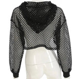 HEYounGIRL Summer Mesh Sexy T Shirt Women Hollow Out Smocked Crop Tops Long Sleeve Hoodies Tees Shirt Fishnet T-shirt Ladies - Tophatter Daily Deals
