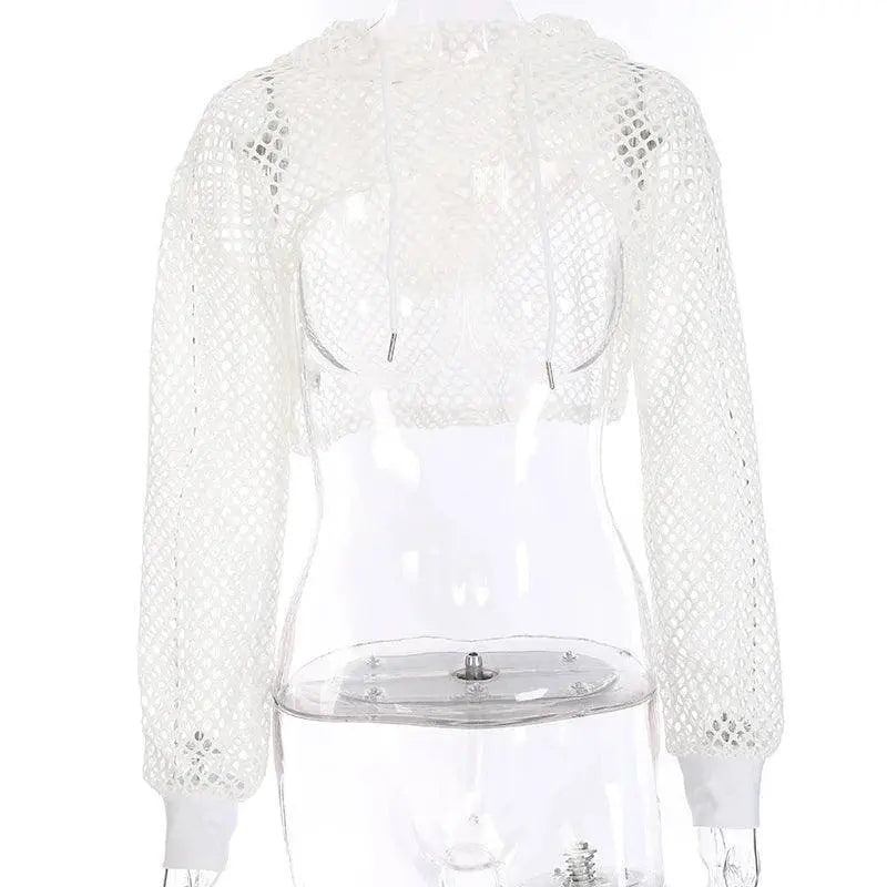 HEYounGIRL Summer Mesh Sexy T Shirt Women Hollow Out Smocked Crop Tops Long Sleeve Hoodies Tees Shirt Fishnet T-shirt Ladies - Tophatter Daily Deals