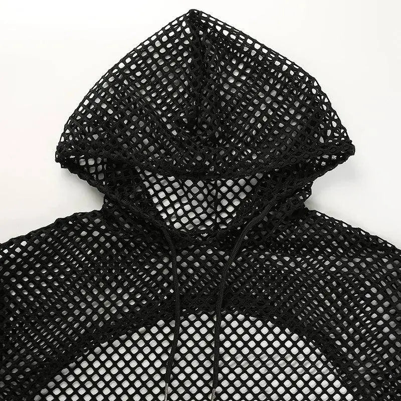 HEYounGIRL Summer Mesh Sexy T Shirt Women Hollow Out Smocked Crop Tops Long Sleeve Hoodies Tees Shirt Fishnet T-shirt Ladies - Tophatter Daily Deals