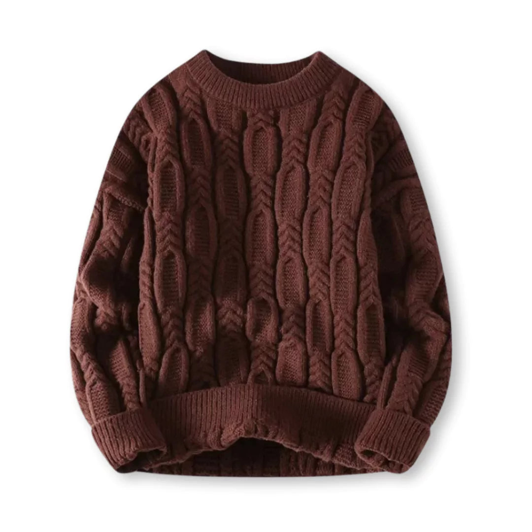 Warm Men’s Sweater - Cable Knit, Chunky, For Winter Brown - Tophatter Daily Deals