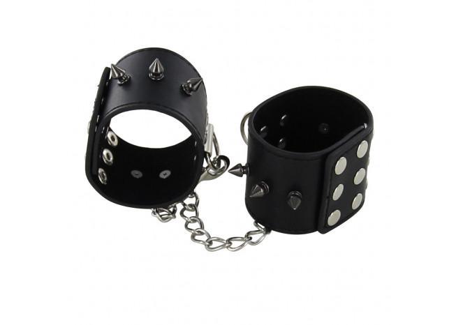 Deep Black Leather & Steel Wrist Restraints novelty items - Tophatter Daily Deals