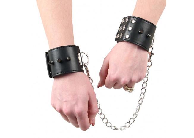 Deep Black Leather & Steel Wrist Restraints novelty items - Tophatter Daily Deals