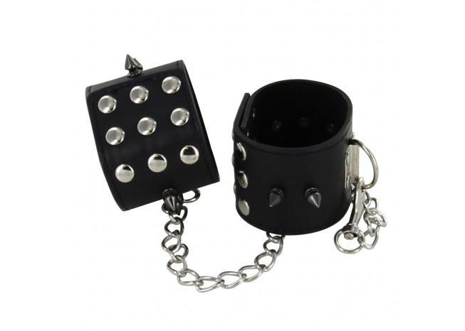 Deep Black Leather & Steel Wrist Restraints novelty items - Tophatter Daily Deals
