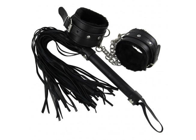 Deep Black + Fur Wrist Cuff and Whip novelty items - Tophatter Daily Deals