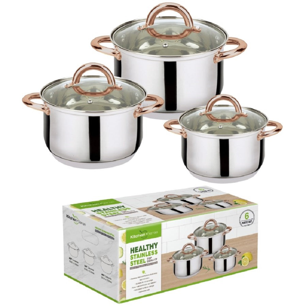 6-Piece Stainless Steel Casserole Set Pots and Lids Kitchen Appliances - Tophatter Daily Deals